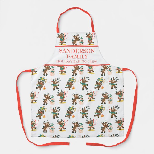Cute Christmas Reindeer Holiday Baking Crew Xmas Apron (Front)