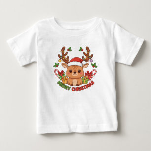Cute Christmas Reindeer Illustration Baby T-Shirt