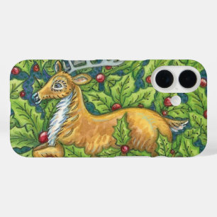 Cute Christmas Reindeer in Forest with Holly iPhone 16 Case