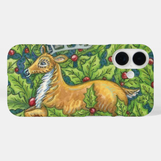 Cute Christmas Reindeer in Forest with Holly iPhone 16 Case