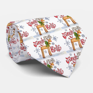 Cute Christmas Reindeer, Jingle Bells Snowflakes Tie