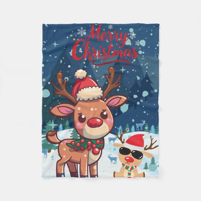 Cute Christmas Reindeer Kids Blanket (Front)