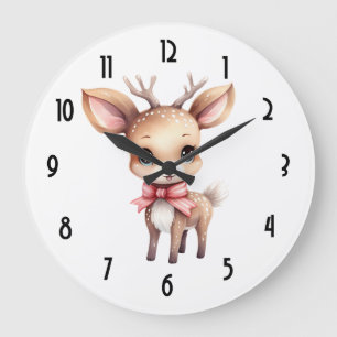 Cute Christmas Reindeer Large Clock