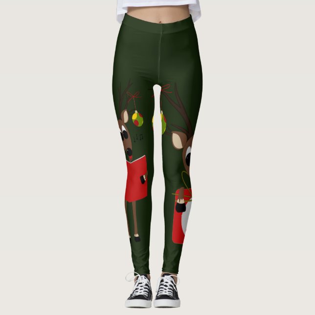 Cute Christmas Reindeer Leggings (Front)