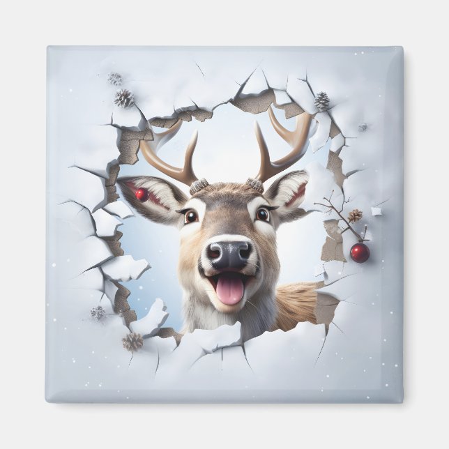 Cute Christmas Reindeer Magnet (Front)