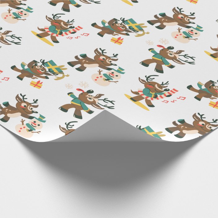 Cute Christmas Reindeer Pattern Holiday Xmas Wrapping Paper | Zazzle.co.uk