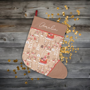 Cute Christmas Reindeer Pattern Personalised Large Christmas Stocking