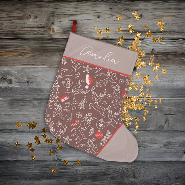 Cute Christmas Reindeer Pattern Personalised  Large Christmas Stocking (Creator Uploaded)
