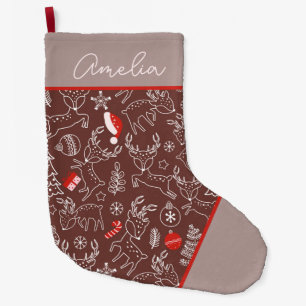Cute Christmas Reindeer Pattern Personalized  Large Christmas Stocking