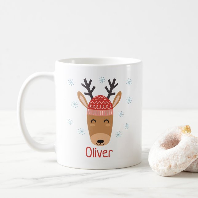 Cute Christmas Reindeer Personalised Christmas Mug (With Donut)