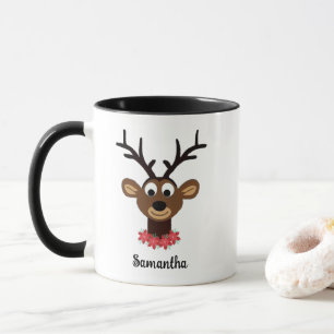 Cute Christmas Reindeer Personalised Your Name Mug