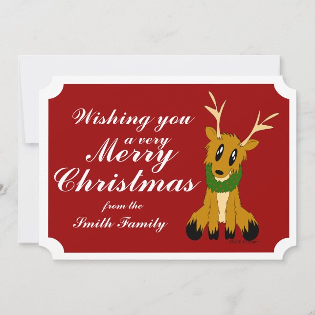 Cute Christmas Reindeer Photo Christmas Card (Front)