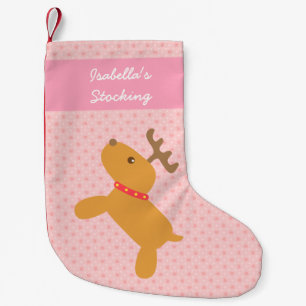 Cute Christmas Reindeer Pink For Girls Small Christmas Stocking