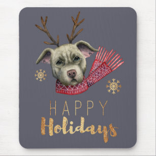 Cute Christmas Reindeer Pit Bull Terrier Dog Mouse Mat
