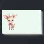Cute Christmas Reindeer Post-it Notes<br><div class="desc">Sticky notes with an illustration of an adorable baby deer. Big eyes big ears with a large head and little brown antlers. Wearing a big red bow.</div>