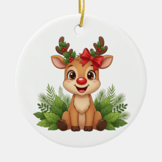 Cute Christmas Reindeer, Reindeer Holiday Ceramic Tree Decoration