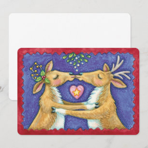 Cute Christmas Reindeer Romantic Kiss Invitation