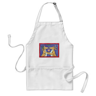Cute Christmas Reindeer, Romantic Kiss w Mistletoe Standard Apron
