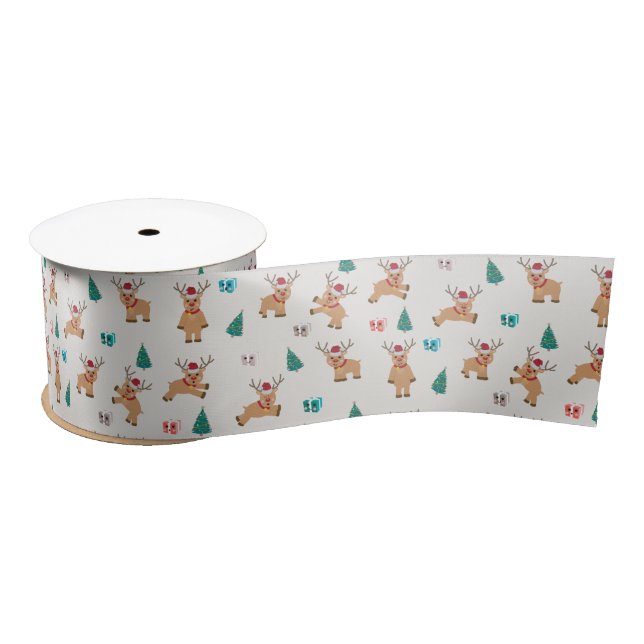 Cute Christmas Reindeer  Satin Ribbon (Spool)