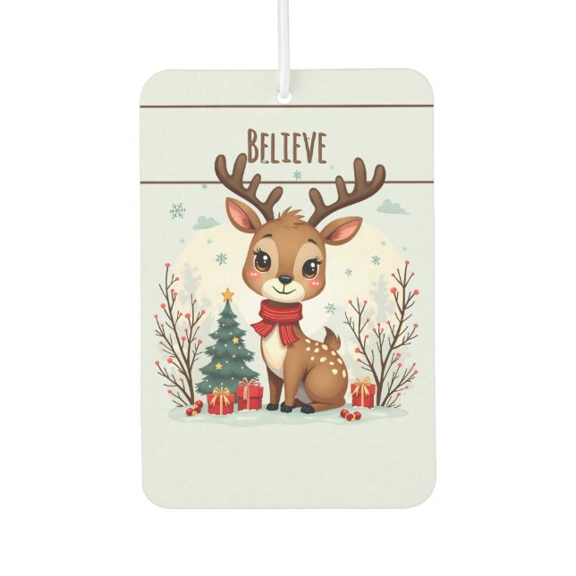 Cute Christmas Reindeer Scene Snowy Forest Car Air Freshener (Front)