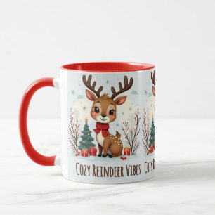 Cute Christmas Reindeer Scene Snowy Forest Mug