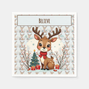 Cute Christmas Reindeer Scene Snowy Forest Napkin