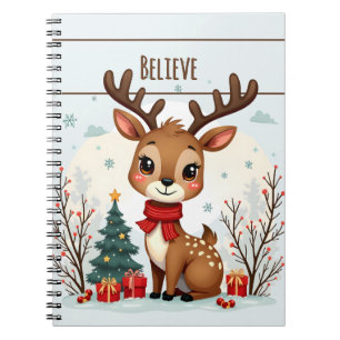 Cute Christmas Reindeer Scene Snowy Forest Notebook