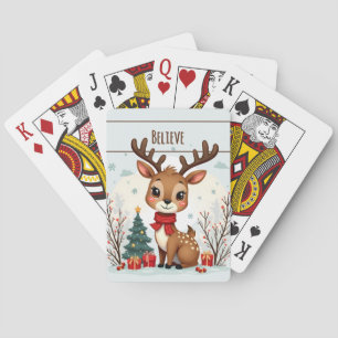 Cute Christmas Reindeer Scene Snowy Forest Playing Cards