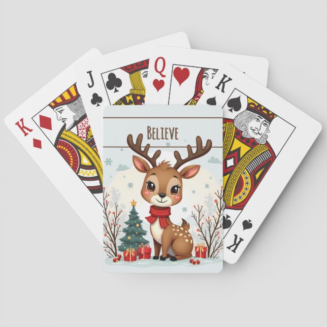 Cute Christmas Reindeer Scene Snowy Forest Playing Cards (Back)