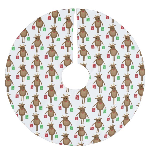 Cute Christmas Reindeer Shopping Tree Skirt (Front)