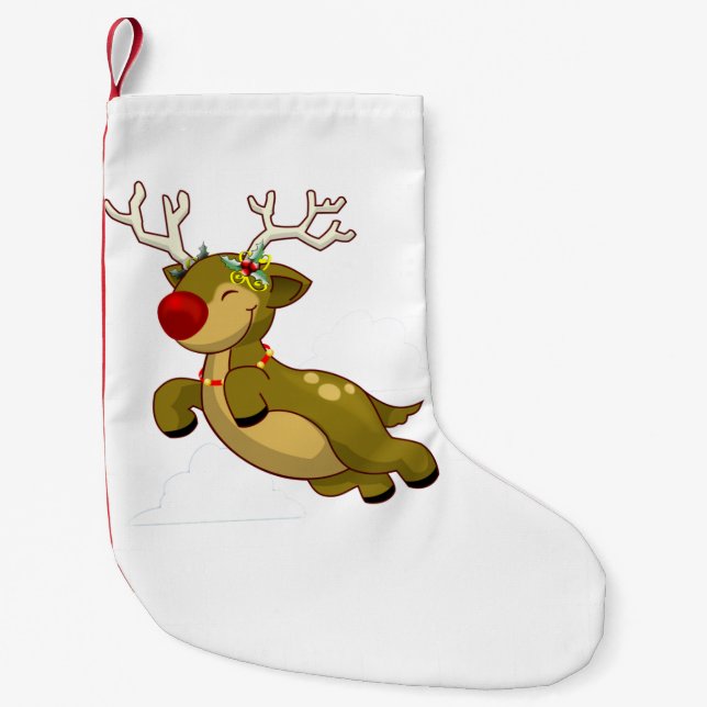 Cute Christmas Reindeer   Small Christmas Stocking (Front)