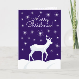 Cute Christmas Reindeer Snow Night Star Sky Holiday Card