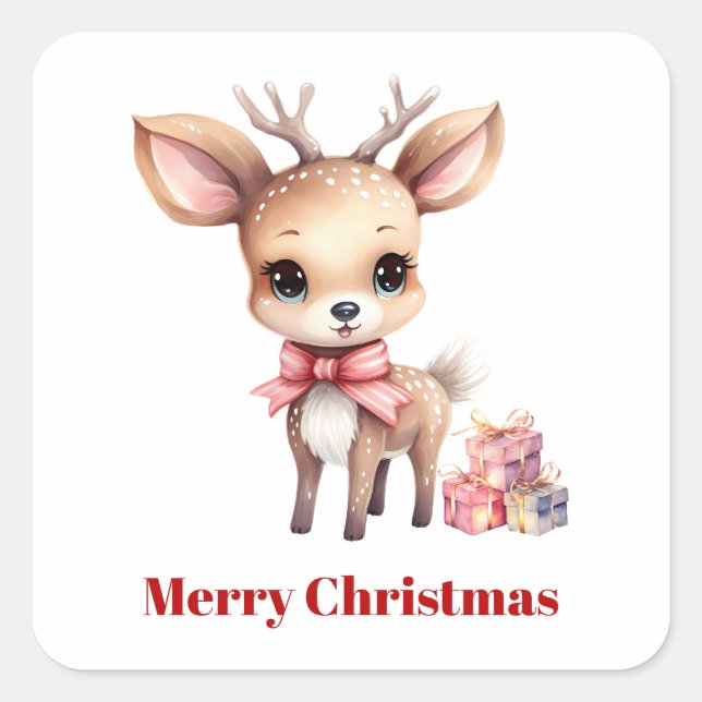 Cute Christmas Reindeer Square Sticker (Front)