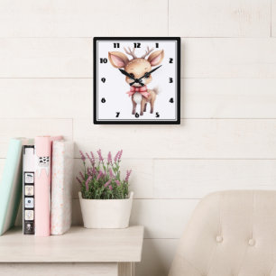 Cute Christmas Reindeer Square Wall Clock