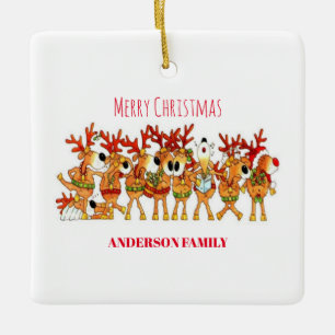 Cute Christmas Reindeer That Are Singing Ceramic Ceramic Ornament