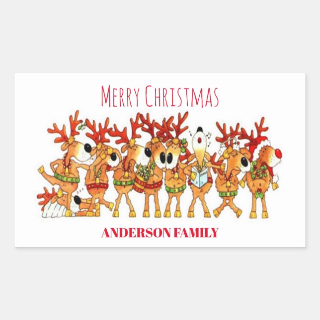 Cute Christmas Reindeer That Are Singing  Rectangular Sticker (Front)