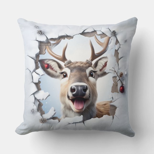 Cute Christmas Reindeer Throw Pillow (Front)
