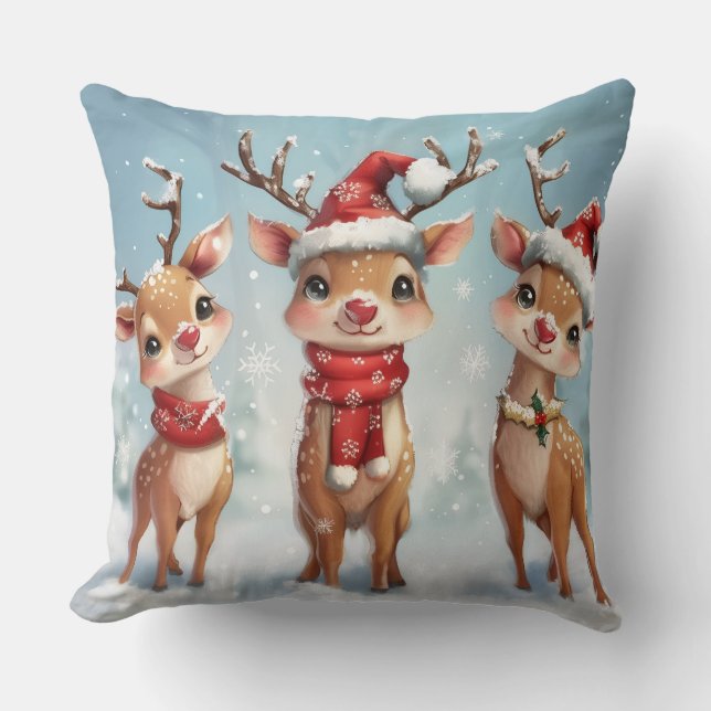 Cute Christmas Reindeer Throw Pillow (Front)