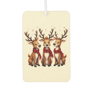 Cute Christmas Reindeer Trio with Plaid Scarves Car Air Freshener