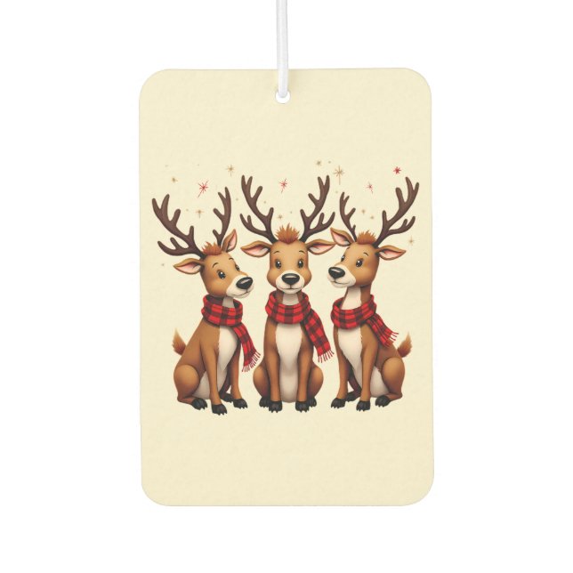 Cute Christmas Reindeer Trio with Plaid Scarves Car Air Freshener (Front)