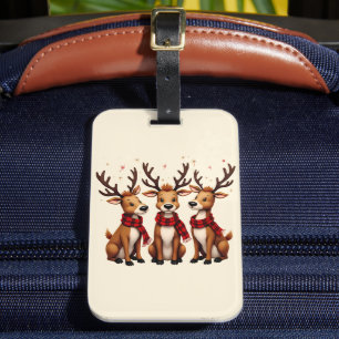 Cute Christmas Reindeer Trio with Plaid Scarves Luggage Tag