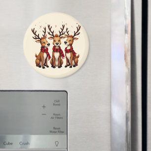 Cute Christmas Reindeer Trio with Plaid Scarves Magnet