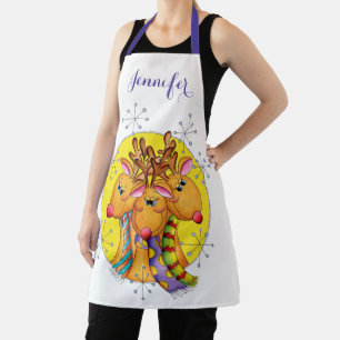 Cute Christmas Reindeer Wearing Scarves with Stars Apron