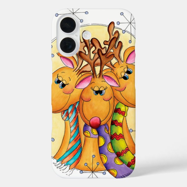 Cute Christmas Reindeer Wearing Scarves with Stars Case-Mate iPhone Case (Back)