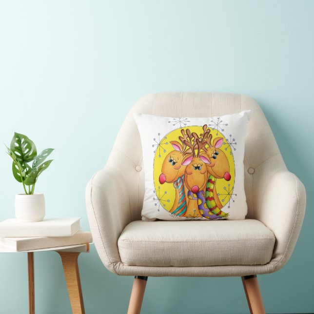 Cute Christmas Reindeer Wearing Scarves with Stars Cushion (Chair)