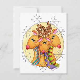Cute Christmas Reindeer Wearing Scarves with Stars Holiday Card
