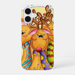 Cute Christmas Reindeer Wearing Scarves with Stars iPhone 16 Case