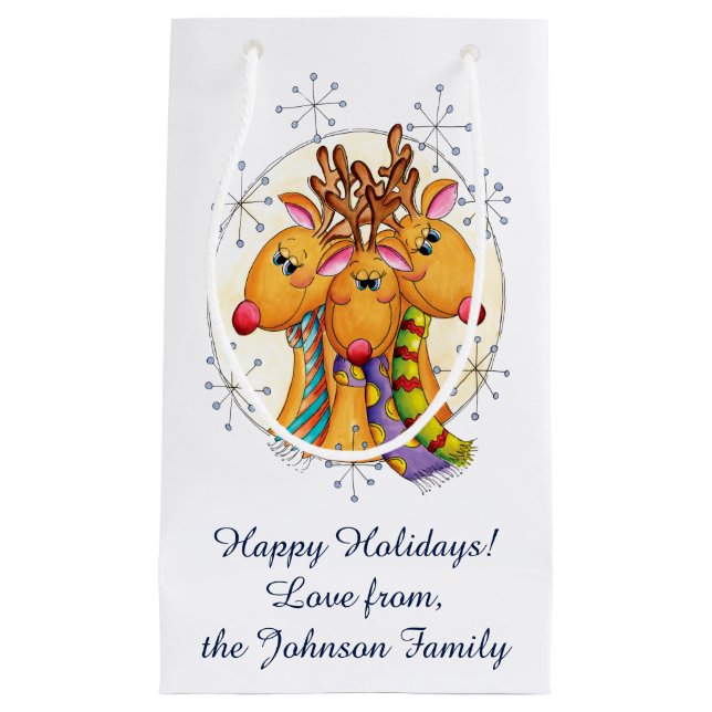 Cute Christmas Reindeer Wearing Scarves with Stars Small Gift Bag (Front)