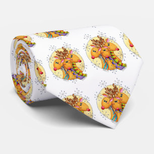 Cute Christmas Reindeer Wearing Scarves with Stars Tie