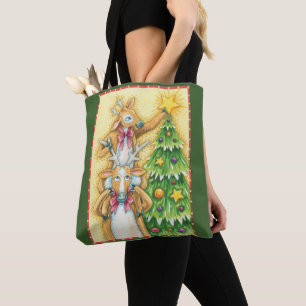 Cute Christmas Reindeer With Christmas Tree Star Tote Bag